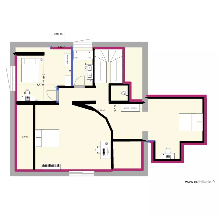 VALIOUD CHAMBRES ENFANTS bis. Plan de 3 pièces et 110 m²