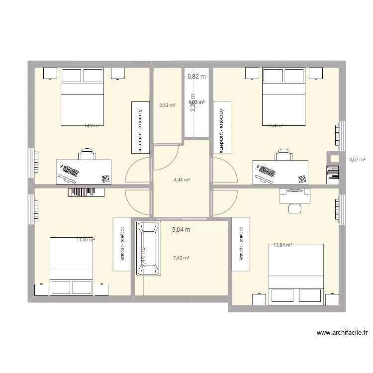 Etage maillon am&eacute;nag&eacute; v2. Plan de 10  et 73 m²
