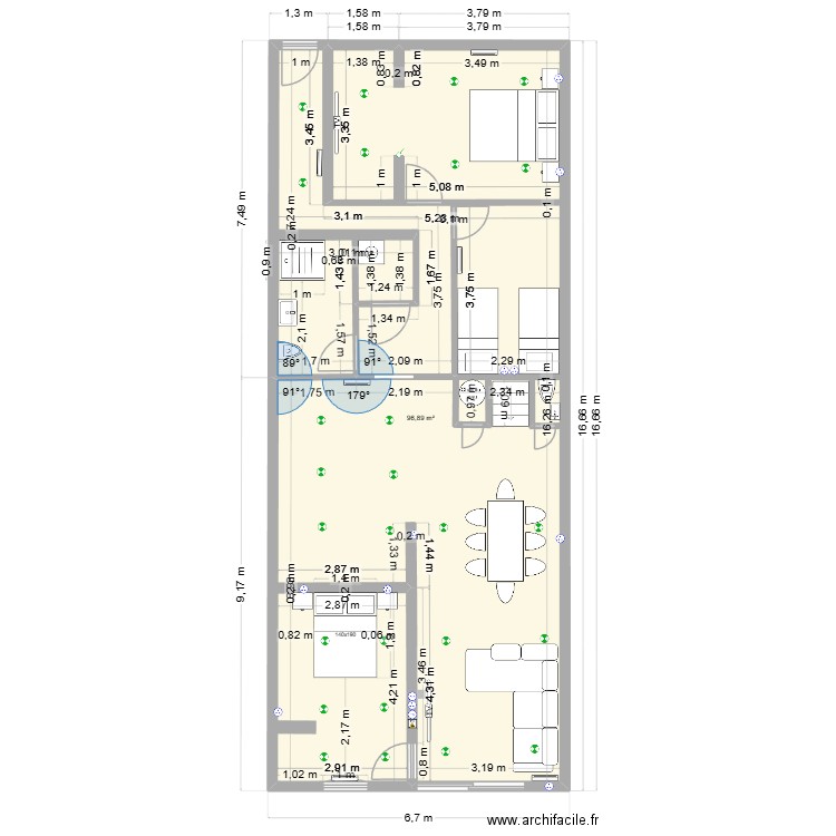 Stains Général. Plan de 1 pièce et 97 m2