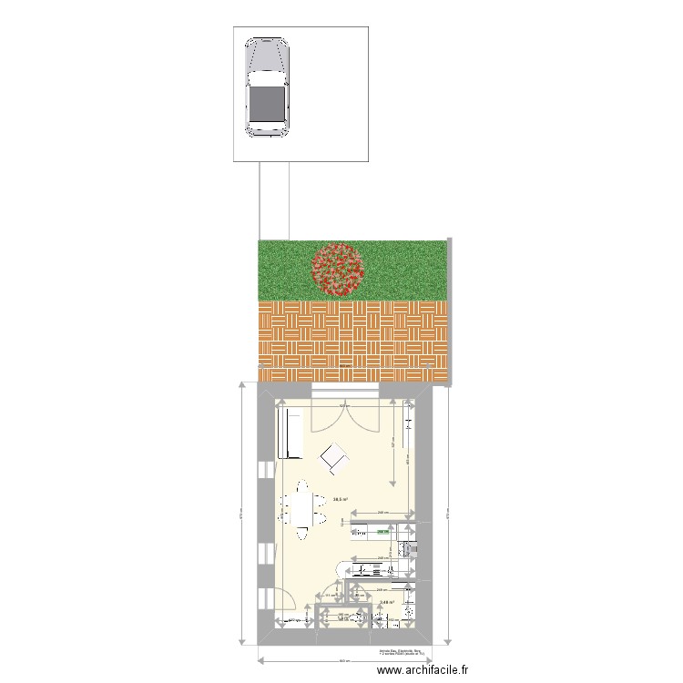 RDC Grance. Plan de 3 pièces et 43 m2