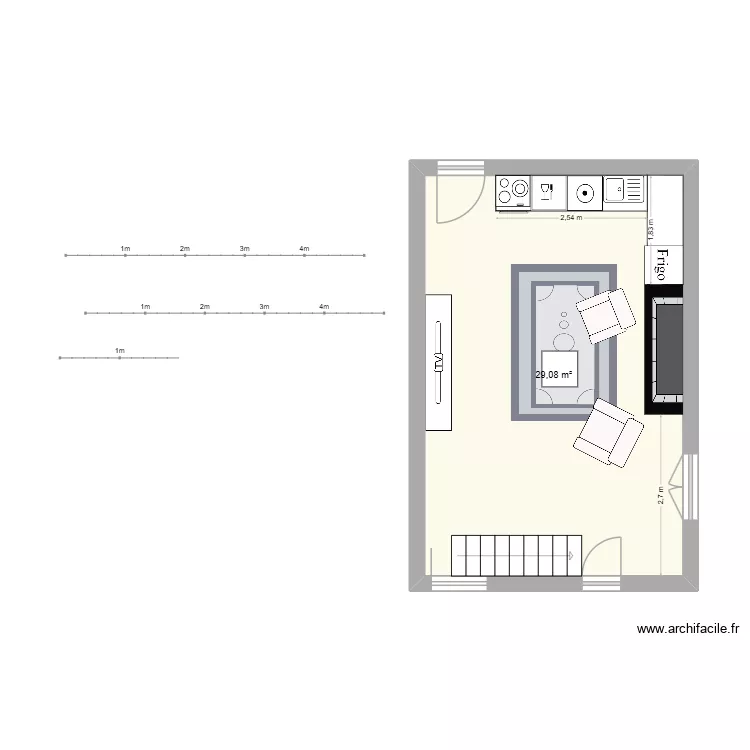mais rdc. Plan de 1  et 29 m²