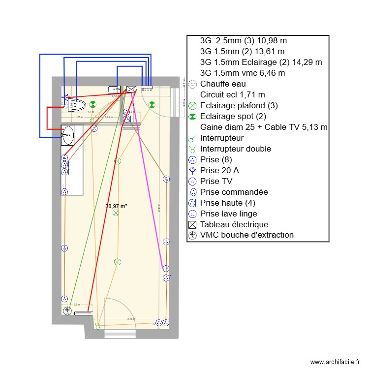 local co. Plan de 1 pièce et 21 m2