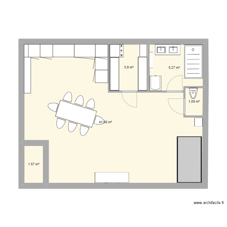sans meuble. Plan de 5 pièces et 53 m2