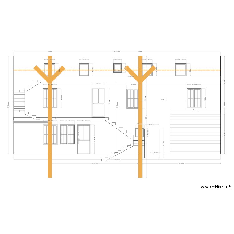 173 République Plan façade origine. Plan de 0 pièce et 0 m2