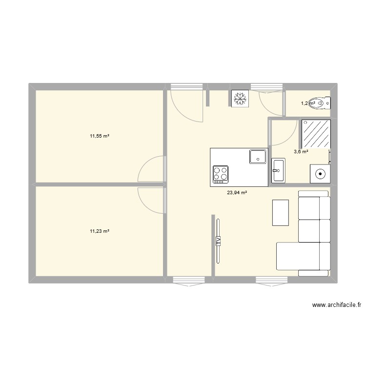 M2 2.2 Final. Plan de 5 pièces et 52 m2