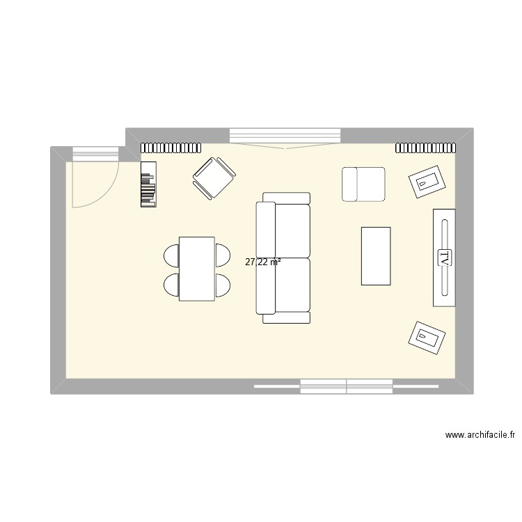 salle. Plan de 1 pièce et 27 m2