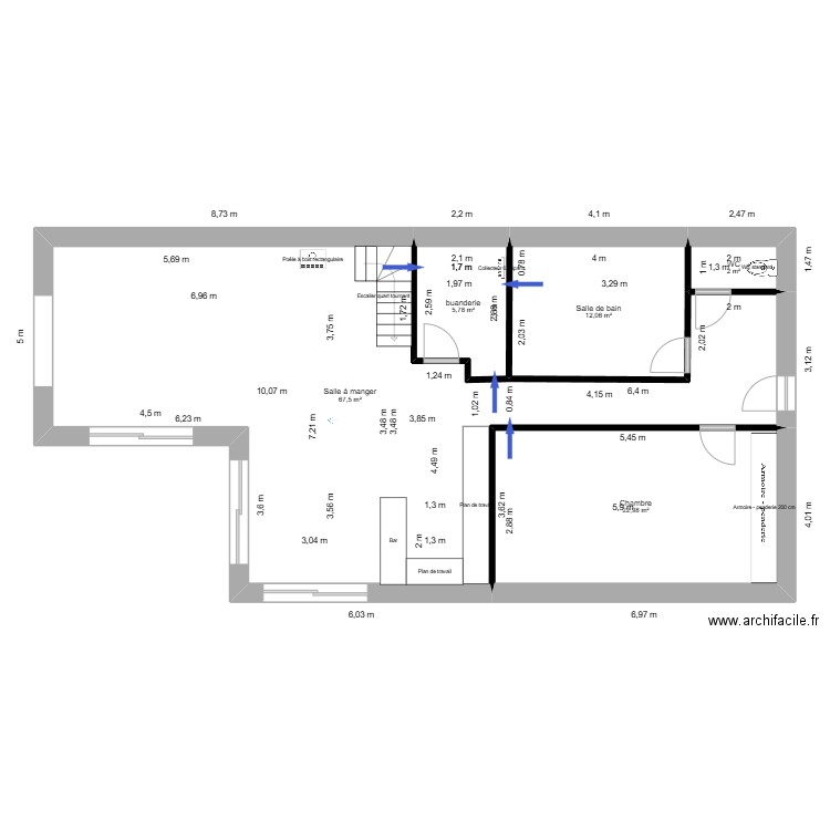 chauffage sol. Plan de 5 pièces et 110 m2