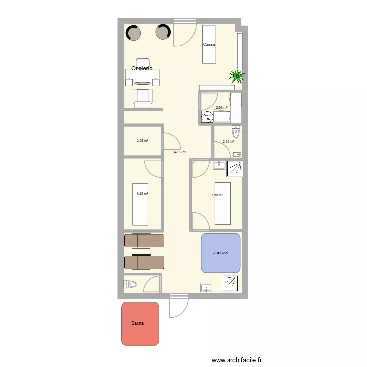 Salon d'Esthétique Evaëlle réagencement. Plan de 6 et 70 m² Salon d'Esthétique Evaëlle réagencement. Plan de 6 et 70 m²