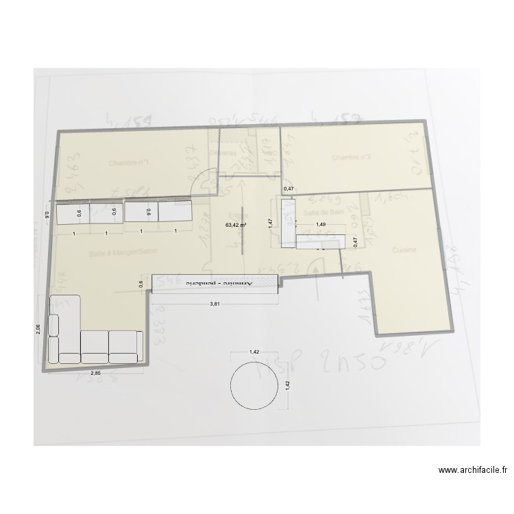 paris 18 - Vcaro4. Plan de 1 pièce et 63 m2