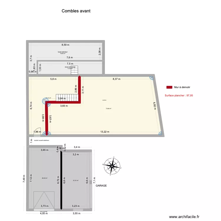 GISY comble avant. Plan de 6  et 176 m²