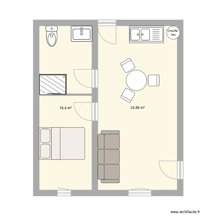 T2 D31. Plan de 2 Pièces et 41 m²