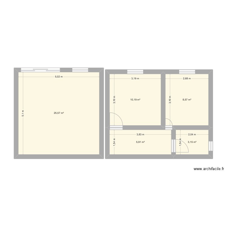 appart alex. Plan de 5 pièces et 53 m2