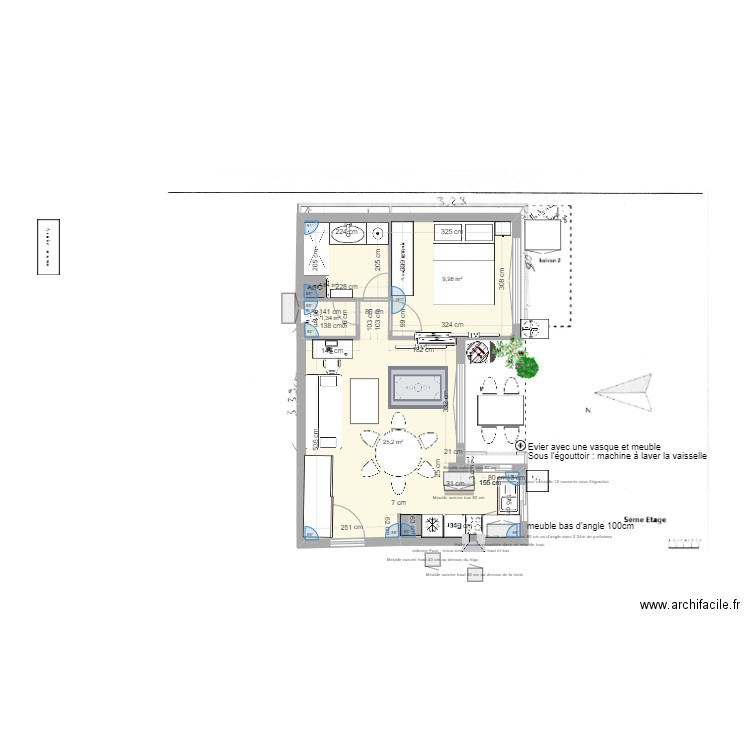 plan nathalie 6 cuisine . Plan de 4 pièces et 41 m2