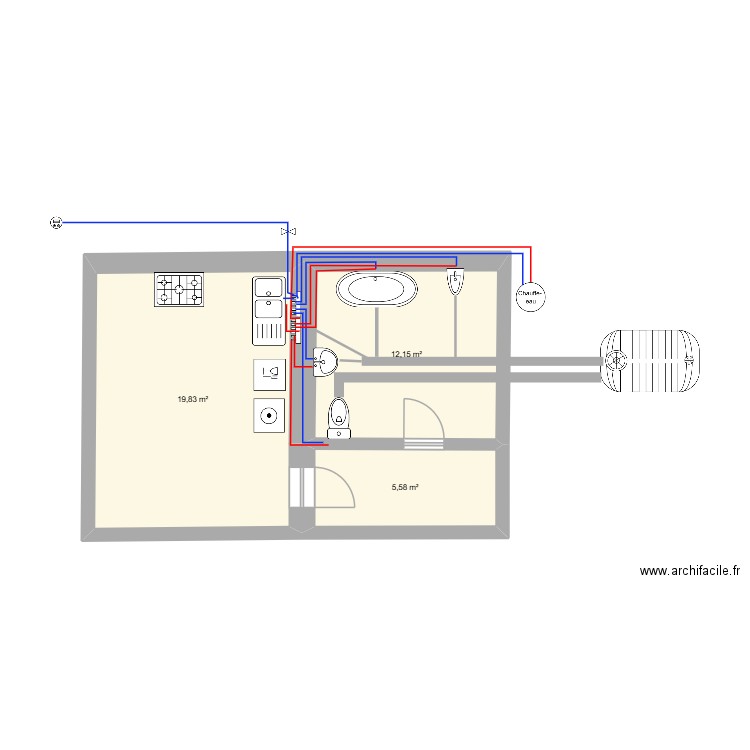 maison hamza. Plan de 3 pièces et 38 m2