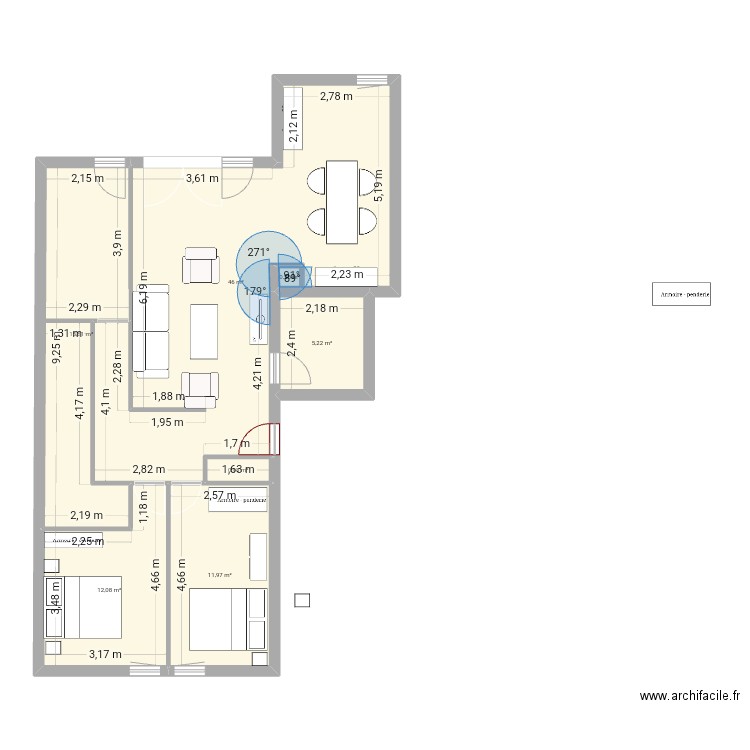 Appart. Plan de 7 pièces et 92 m2