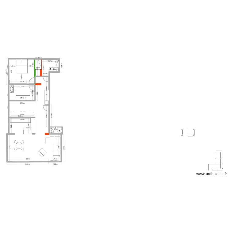plan projet cuisine ouverte vers le hall _22.09.25. Plan de 4 pièces et 8 m2