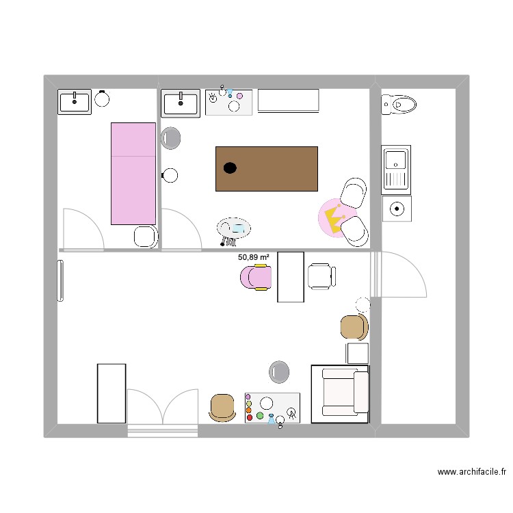 jolie parenthèse. Plan de 1 pièce et 51 m2