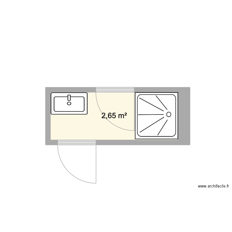 Salle d'eau 3 version 2. Plan de 1 pièce et 3 m2