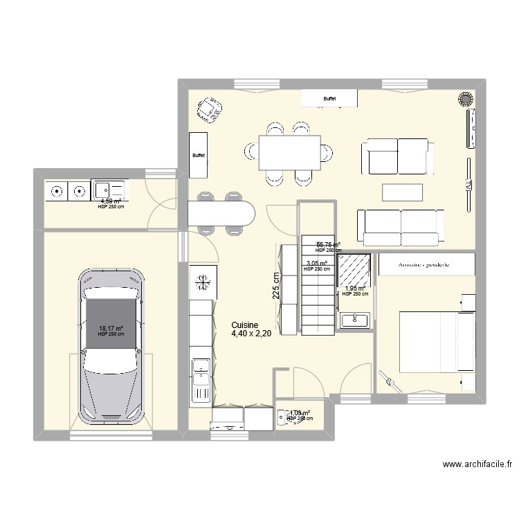 Emile zola RDC Version 1. Plan de 6 pièces et 90 m2