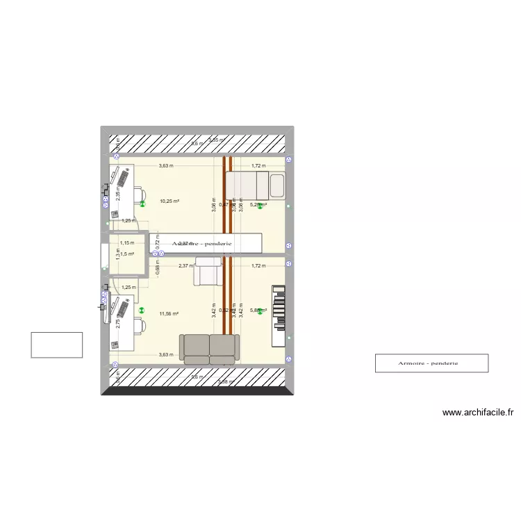 grenier 2. Plan de 9 Pièces et 42 m²
