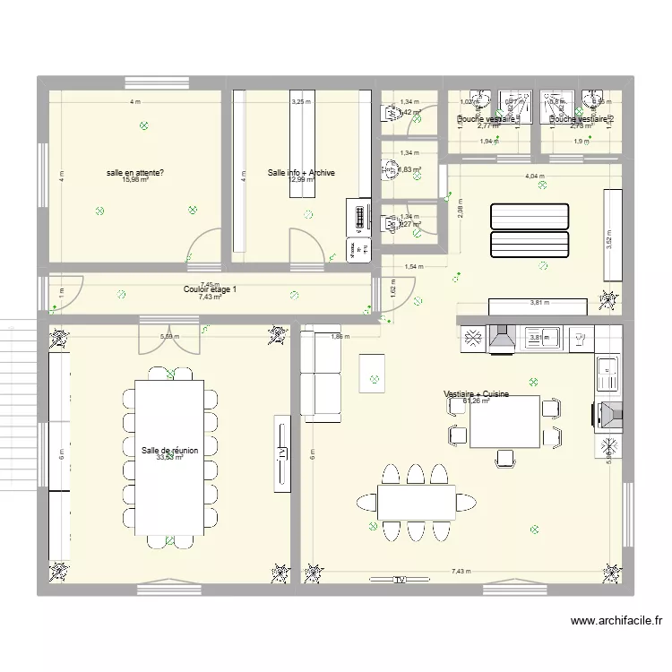 Batiment. Plan de 19  et 280 m²