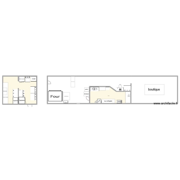 labo pat. Plan de 2 pièces et 225 m2