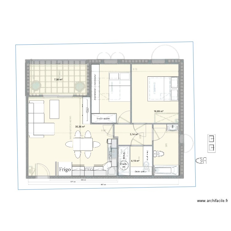 Paradis 2. Plan de 5 pièces et 67 m2