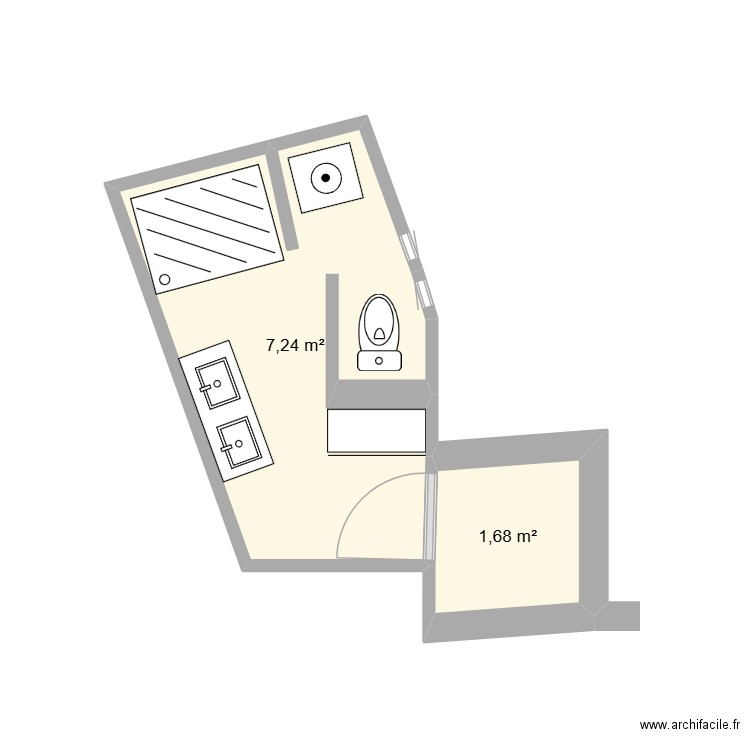 SDB appart. Plan de 2 pièces et 9 m2