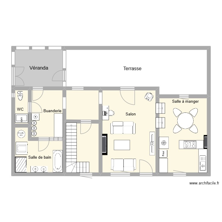 Trongrinne bas. Plan de 7 pièces et 124 m2