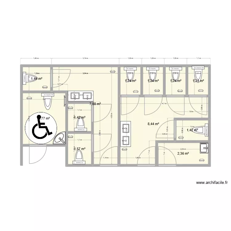 WC Batiement C - final. Plan de 12 Pièces et 34 m²