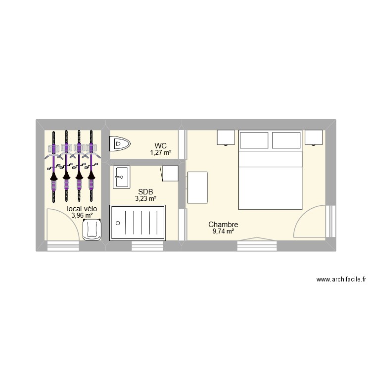 Extension Ré. Plan de 4 pièces et 18 m2