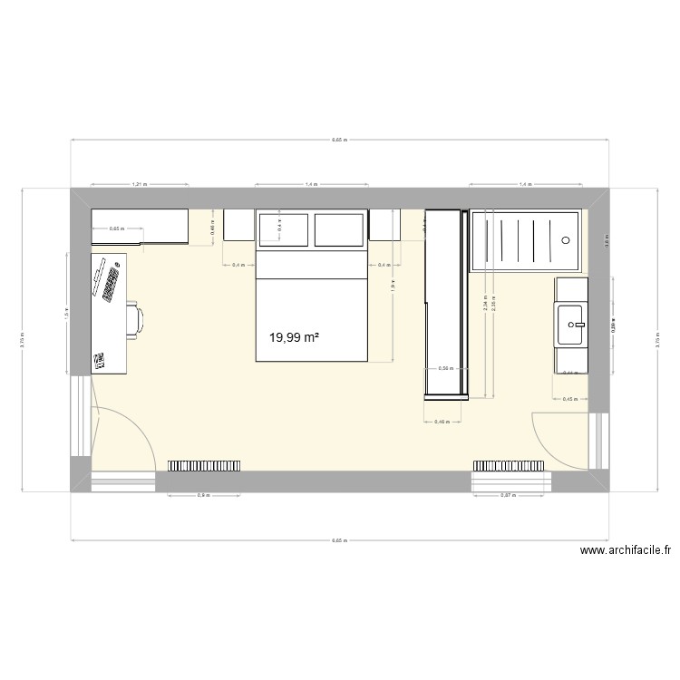 ChambreV2. Plan de 1 pièce et 20 m2