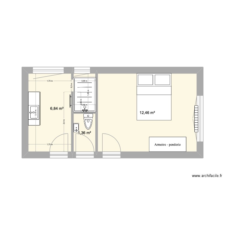 Grande maison 2. Plan de 3 pièces et 21 m2