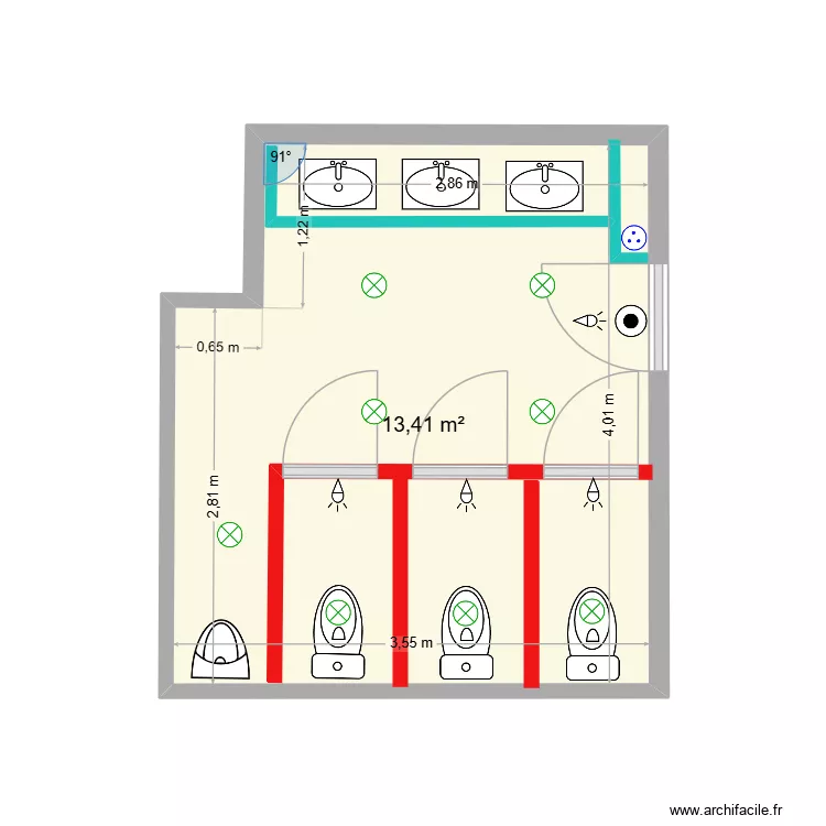 plan SDB. Plan de 1  et 13 m²