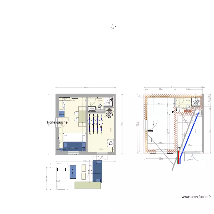 Studio + Garage. Plan de 