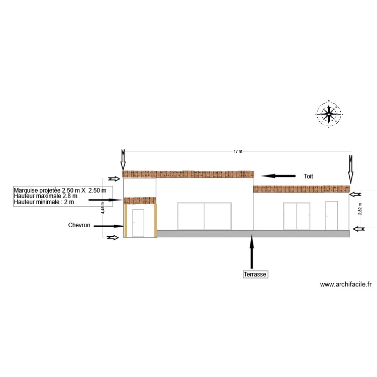 coupe fa&ccedil;ade avec marquise. Plan de 0 pièce et 0 m2