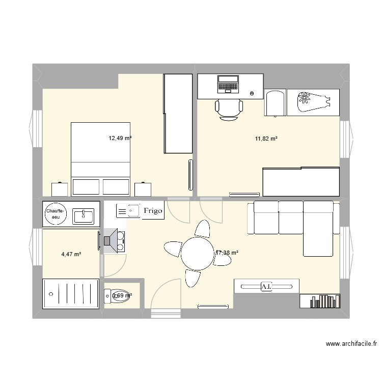 RP-RIVERAIN. Plan de 5 pièces et 47 m2