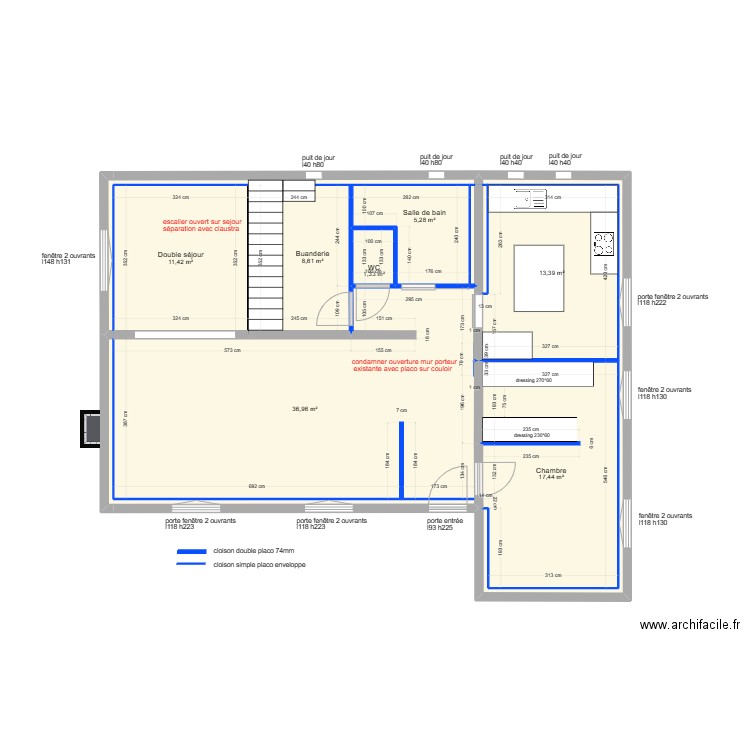 cloisonnement & isolation - maison PAU RDC version 01/01. Plan de 12 pièces et 101 m2