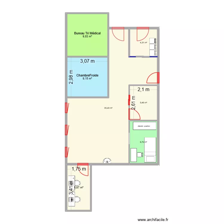 Plan Pharmacie - Apres. Plan de 7  et 77 m²