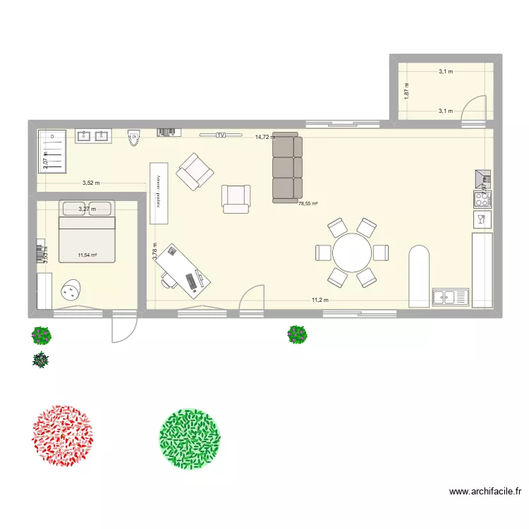 Brocottes Dany et Gerard. Plan de 2 Pièces et 90 m²