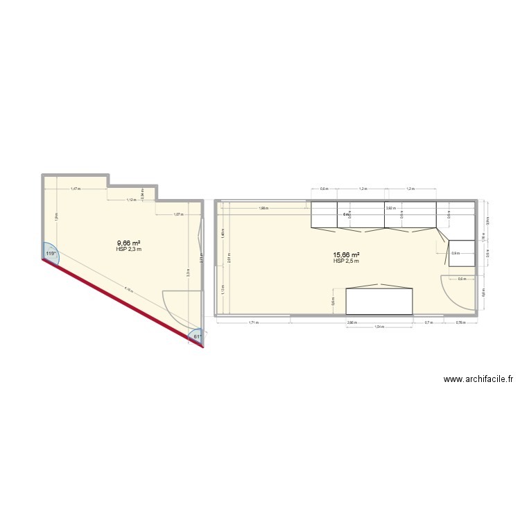 Doutreleau. Plan de 2 pièces et 25 m2