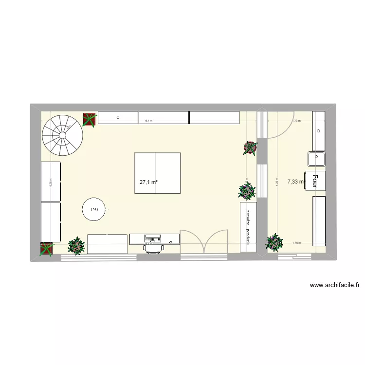 activit&eacute;. Plan de 2  et 34 m²