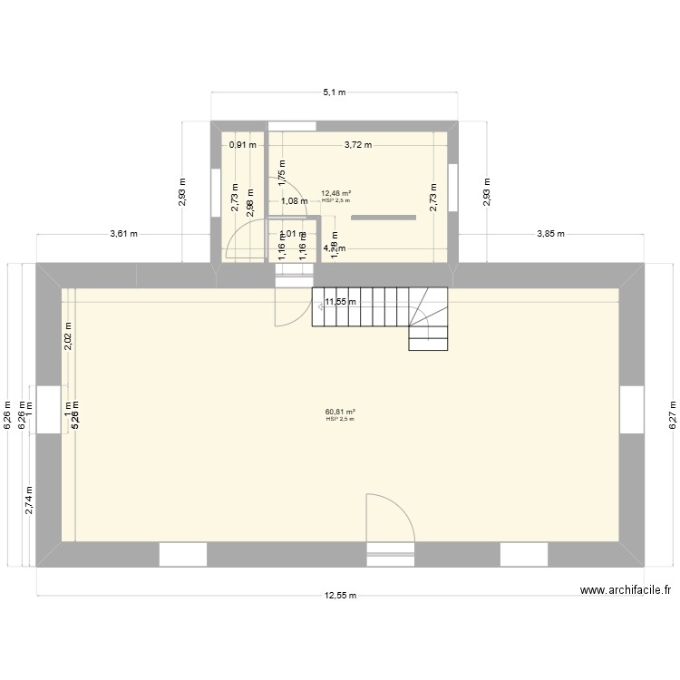 sadroc 3. Plan de 2 pièces et 73 m2