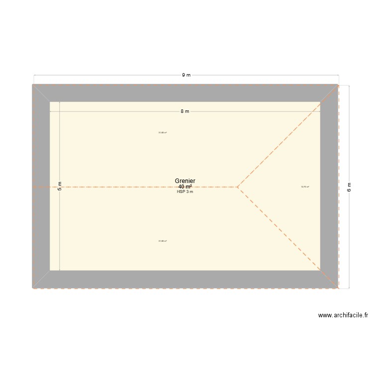 test toit. Plan de 1 pièce et 40 m2