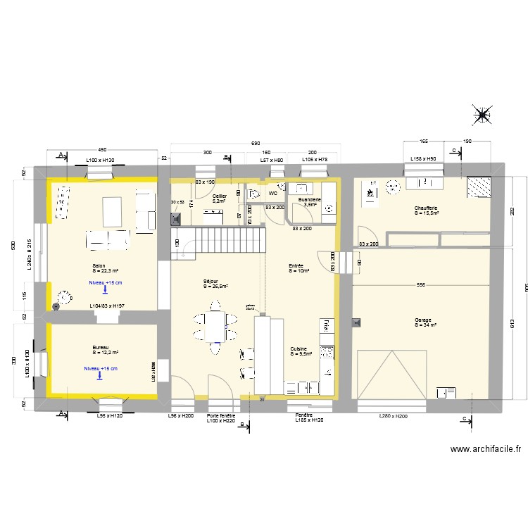 RDC_après travaux_V1. Plan de 1 pièce et 154 m2