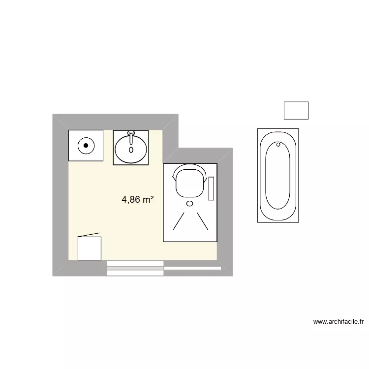 salle de bain. Plan de 1  et 5 m²