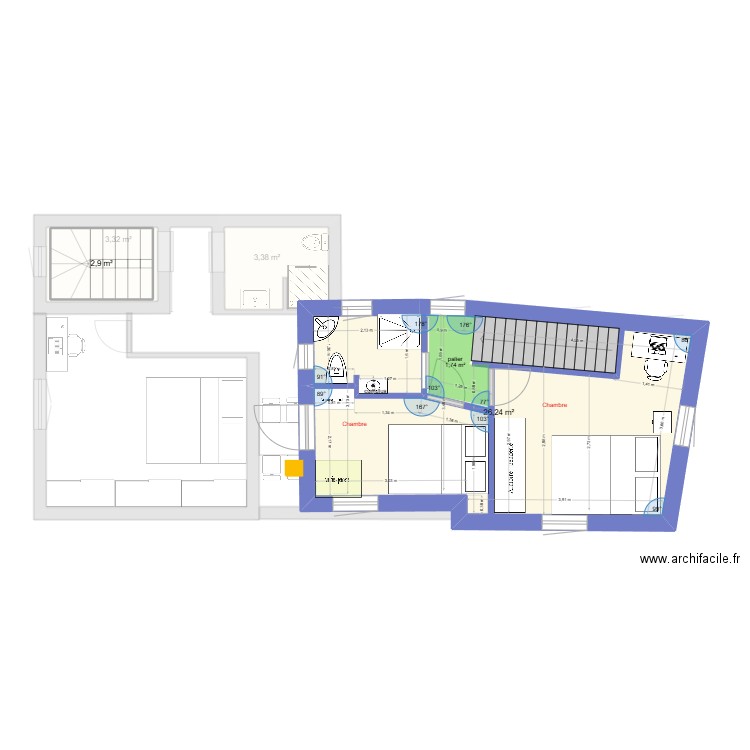 0408 2025. Plan de 4 pièces et 36 m2