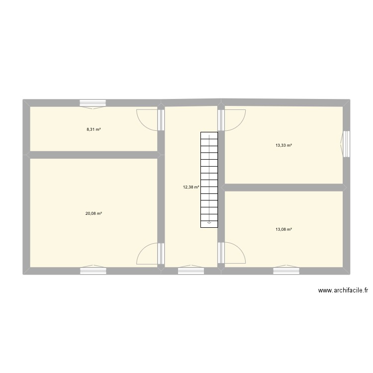 1 er étage. Plan de 5 pièces et 67 m2