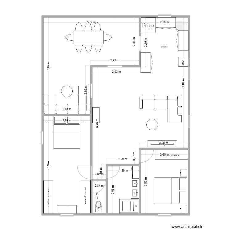 Maison Lamentin. Plan de 6 pièces et 100 m2