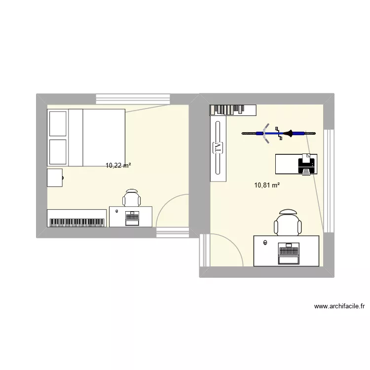 Vignolans-chambre mha-1. Plan de 2  et 21 m²